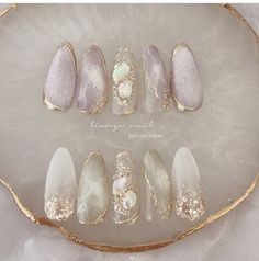 Korean Wedding Nails, Japanese Nail Art Elegant, Japan Nails Design, Nail Art Glamour, Geode Nails, Japan Nails, Japan Nail Art, Classy Almond Nails, Japanese Nail Design