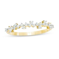 Dainty yet dazzling, this diamond anniversary band is a smart way to celebrate your special day. Fashioned in warm 10K gold, this clever look showcases a scattered row of shimmering diamonds. Captivating with 1/4 ct. t.w. of diamonds and a bright polished shine, this ring is an accessory she'll wear day after day. Anniversary Rings For Her, Diamond Anniversary Bands, Gold Anniversary, Peoples Jewellers, Diamond Anniversary, Gold Price, Anniversary Gift For Her, Anniversary Bands, Diamond Stone