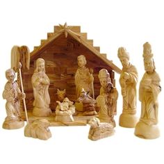 a nativity scene with figurines and other items