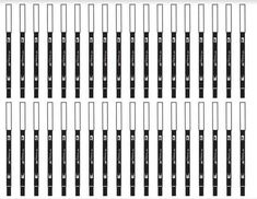 a set of black and white crochet hooks with numbers on them, all lined up in rows