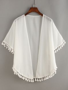 White+Fringe+Chiffon+Top+12.99 Chiffon Kimono, White Fringe, Hippie Outfits, Kimono Cardigan, Western Dresses, Kimono Fashion