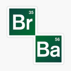 two green and white stickers with the word ba on them, both in bold letters