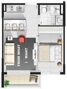 the floor plan for a small apartment with two bedroom and living room, including an open kitchen