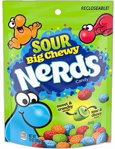 sour big chewy nerds candy bag with blueberry and raspberry flavor