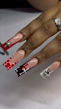 Freestyle Sets Nails, Long Tapered Square Nails Red, Acrylic Red Bottom Nails, Red Birthday Acrylic Nails, Mariah The Scientist Nails, French Freestyle Nails, 20 Birthday Nails Acrylic, Red Freestyle Acrylic Nails, Freestyle Set Nails