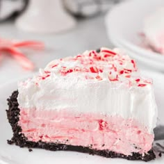 a slice of peppermint ice cream cake on a plate