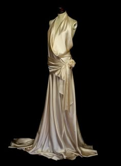 90s Gowns, Blush Pink Wedding Gown, Olympia Manet, Silk Drape Dress, Silk Gowns, 1930s Hollywood, Classic Gown, Drapey Dress, Draped Gown