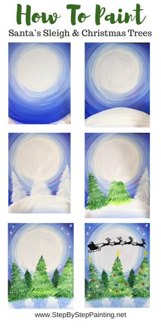 how to paint santa's sleigh and christmas trees with step by step instructions