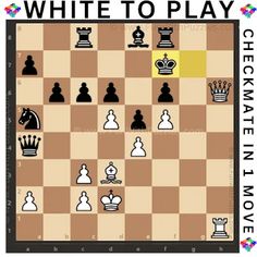 a chess board with pieces on it and the words, white to play checkmate in move