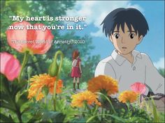 the secret world of arriety is shown in an animated scene with flowers and a girl