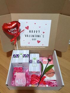 valentine's day gift box with red heart balloon