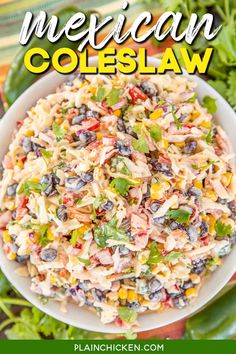 mexican coleslaw salad in a white bowl