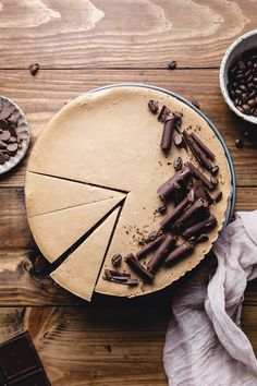 there is a pie with chocolate on it