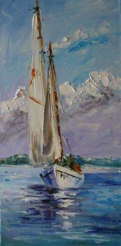 a painting of a sailboat in the ocean