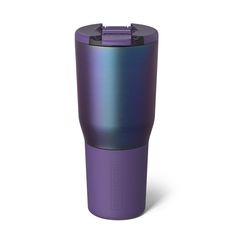 the tumbler cup is purple and has an insulated lid that matches it's color