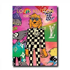 an image of louis vuitton's book cover with cartoon characters in the background