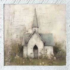 an old church with a steeple on the side and weeds growing in front of it