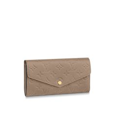 LOUIS VUITTON® - Sarah Wallet - Turtledove Sarah Grey, Wallet Luxury, Louis Vuitton Sarah Wallet, Luxury Wallet, Louis Vuitton Official, Monogrammed Leather, Lv Wallet, Color Dorado, Press Studs