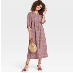 Universal Thread Dress Casual Maxi Length Floral Dress, Casual Floral Midi Dress For Daywear, Casual Floral Dress For Fall Vacation, Casual Mid-length Floral Dress For Daywear, Casual Fall Beach Floral Dress, Casual Maxi Length Floral Dress For Daywear, Feminine Fall Vacation Midi Dress, Feminine Beach Midi Dress For Fall, Feminine Midi Dress For Beach In Fall