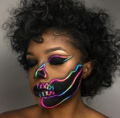 Neon Skeleton, Neon Face Paint, Abstract Makeup, Makeup Zombie, Makeup Clown, Fantasy Make-up, Halloween Make-up Looks