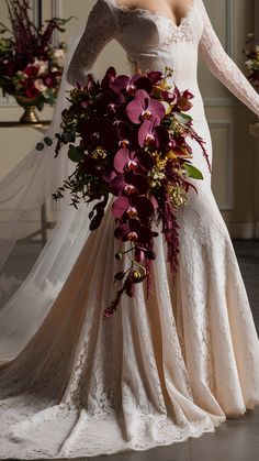 Stunning Burgundy Orchid Bridal Bouquet Red Orchid Bouquet, Wedding Bouquets Burgundy, Burgundy Bouquet Wedding, Wedding Bouquets Winter, Big Flower Bouquet, Fall Wedding Bridal Bouquets, Winter Wedding Flowers Bouquets, Burgundy Orchid, Wedding Orchids