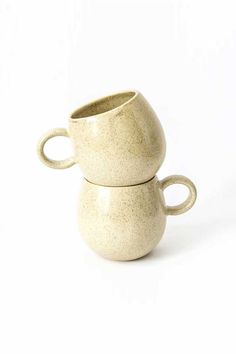 Two Mugs in Latte, stacked on top of each other. Cozy Mug, Mugs Set, Sugar Bowl Set, Stoneware, Dishwasher Safe