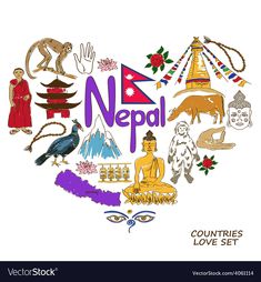 nepal symbols and their names in the shape of a heart stock photo - image 5979