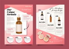 the front and back side of a magazine with an image of cosmetics products on it