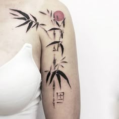 Panda And Bamboo Tattoo, Asian Minimalist Tattoo, Panda Bamboo Tattoo, Japanese Bamboo Tattoo, Bamboo Tattoo Design, Nouveau Tattoo, Brush Tattoo, Bamboo Tattoo, Asian Tattoos