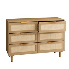 The modern natural rattan dresser is made of high-quality chipboard and features a simple wood color and natural rattan drawer design. It provides ample storage space with 6 deep drawers and can be placed in various rooms to keep them organized and attractive.","Modern natural rattan: The rattan dresser adopts simple wood color and natural rattan drawer design, providing you with a simple and spacious sorting and storage solution. | Simplie Fun 6 Drawers Rattan 29" High Dresser Rattan Drawer, Be Arizona Bedroom, Rattan Drawers, Rattan Dresser, Drawer Bedroom, Rattan Design, Wooden Dresser, Dimension 20, My Rules, Drawer Design