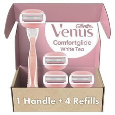 REFILLS FIT ALL VENUS RAZOR HANDLES
3 BLADES for a smooth shave
WHITE TEA SCENTED flexible soap bars
PIVOTING, ROUNDED HEAD hugs curves and fits easily into hard-to-shave areas
No need for separate shaving cream Best Womens Razor, Venus Razor, Razors For Women, Gillette Razor, Gillette Venus, Woman Shaving, Smooth Shave, Face Wrinkles, Razor Blade