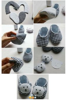 there are several pictures of how to make baby shoes