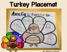 a turkey placemat for thanksgiving with an image of a turkey and the words,