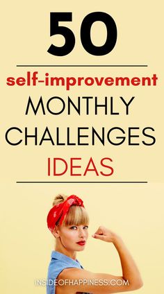 the words 50 self - improvement month challenge are shown above a woman's head