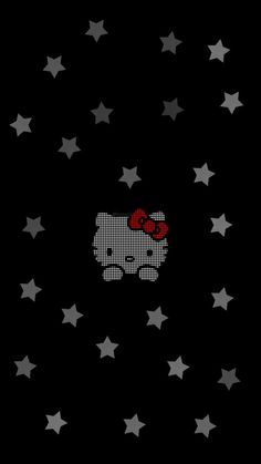 an image of a hello kitty wallpaper with stars in the night sky and red eyes