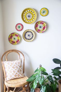 Gallery Walls Basket Gallery Wall, Bedroom Tiles, Ceramic Plates Art, Rattan Decor, Travel Gallery Wall, Tiles Designs, White Bathroom Designs, Diy Diwali Decorations