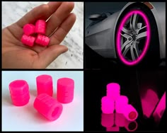 neon pink glow in the dark car wheel rims and tire lug caps for cars