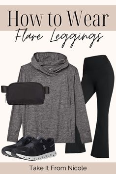 Black Flare Legging Outfit, Flare Legging Outfit, Mom Travel Outfit, Yoga Pant Outfit, Outfits With Flare Leggings, Flared Leggings Outfit Casual, Workout Pants Outfit, Yoga Pant Outfits, Flair Leggings Outfit