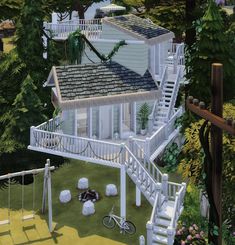 an artist's rendering of a house in the middle of a park with trees and bushes