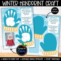 the winter handprint craft is shown with instructions for how to make it