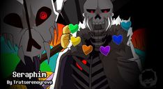 an animated image of two demonic looking men with hearts on their chest and the words seraphin