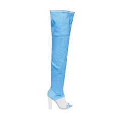 Thigh High Denim Thigh High Boots Jean Material And Transparent Pvc Multiple Sizes Are Available Will Create Listing Upon Size Request Blue Thigh-high Boots For Fall, Club-ready Thigh-high Polyurethane Boots, Fitted Thigh-high Synthetic Boots, Trendy Thigh-high Synthetic Heeled Boots, Elegant Blue Ankle-high Boots, Jean Material, Jeans Material, Thigh High Boots, Thigh High