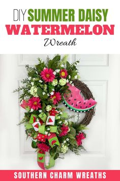 a wreath with watermelon and flowers on it