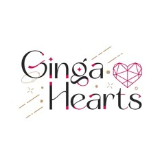 the logo for ginga heart's is shown in black and white with pink accents