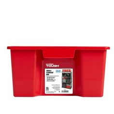 a red plastic storage container with the lid open and two different compartments on each side