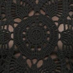 closeup of black crocheted fabric with holes in the center and bottom part