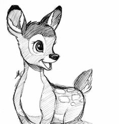 a pencil drawing of a deer sitting down