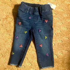 Gap Denim 18-24 Months Toddler Jegging Gap For Good Baby Gap Nwt Embroidered Hearts Front And Back Elastic Waist Pullons Fringed Bottom With Stitches Spring Playtime Denim Blue Jeans, Cute Denim Bottoms For Playwear, Spring Playtime Blue Jeans, Denim Blue Cotton Jeans, Playful Blue Jeans For Spring, Cute Denim Jeans For Playtime, Cute Jeans With Pockets For Playtime, Cute Blue Jeans For Playtime, Denim Blue Cotton Jeans For Playtime