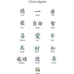 an image of chinese symbols in different languages on a white background with the words written below it