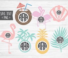 flamingos, pineapples and palm trees with monogrammed initials